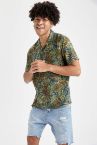 Regular Fit Floral Desenli Kısa Kollu Viskon Gömlek