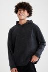 Oversize Fit Yıkama Efektli Kapüşonlu Sweatshirt