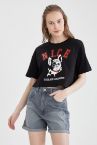 Köpek Baskılı Relax Fit Kısa Kollu Crop Tişört