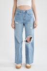 Relaxed Flare Yırtık Detaylı Geniş Paça Jean Pantolon