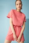 Basic Beli Lastikli Kısa Kollu Crop Tişört