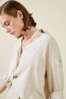 Basic Oversize Fit Keten Görünümlü Uzun Kollu Gömlek