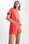 Basic Beli Lastikli Relax Fit Crop Tişört