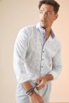 Modern Fit Floral Desenli Uzun Kollu Keten Gömlek