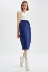 Beli Bağcıklı Slim Fİt Midi Sweat Etek