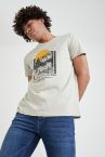 Slim Fit Bisiklet Yaka Baskılı Kısa Kollu Tişört