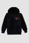 Erkek Çocuk Regular Fit Baskılı Kapüşonlu Kanguru Cepli Polar Isı Yalıtımlı Warmtech Sweatshirt