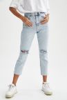 Mary Straight Fit Geri Dönüşümlü Yırtık Detaylı Jean Pantolon