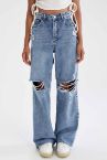 Relaxed Flare Yırtık Detaylı Geniş Paça Jean Pantolon