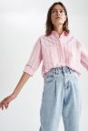 Relax Fit Çift Cepli Çizgili Poplin Gömlek