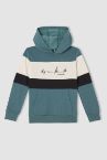 Erkek Çocuk Slogan Baskılı Kapüşonlu Renk Bloklu Sweatshirt
