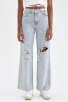 Relaxed Flare Yırtık Detaylı Geniş Paça Jean Pantolon