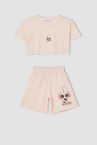 Kız Çocuk Defacto Fit Relax Fit PowerPuff Lisanslı Kısa Kollu Crop Tişört Şort Takım