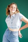 Coool Beli Lastikli Kısa Kollu Poplin Crop Gömlek