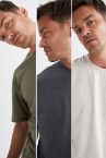 Oversize Fit Bisiklet Yaka Basic Kısa Kollu 3'lü Pamuklu Penye Tişört