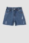 Kız Çocuk Mom Fit Yırtık Detaylı jean Şort