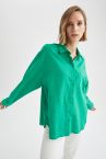 Basic Oversize Fit Keten Görünümlü Gömlek