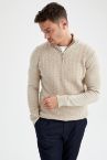Slim Fit Yarım Balıkçı Fermuarlı Yaka Triko Yün Kazak