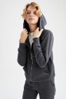 Regular Fit Basic Kapüşonlu Kanguru Cepli İçi Yumuşak Tüylü Sweat Hırka