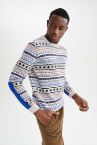 Regular Fit Bisiklet Yaka Desenli Triko Kazak