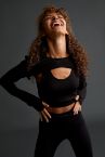 Slim Fit Bisiklet Yaka Parmak Geçmeli Ekstra Crop Sporcu Üst