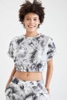 Coool Batik Baskılı Beli Lastikli Oversize Fit Kısa Kollu Crop Tişört
