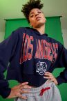 Coool Kolej Desenli Kapüşonlu Oversize Fit Crop Sweatshirt
