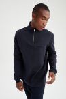 Modern Fit Dik Yaka Yarım Fermuarlı Uzun Kollu Sweatshirt