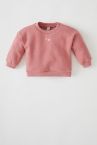 Kız Bebek Çiçek Baskılı Bisiklet Yaka İçi Yumuşak Tüylü Sweatshirt