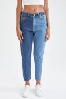 Lina Renk Bloklu Mom Fit Jean Pantolon