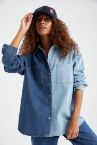 Renk Bloklu Relax Fit Uzun Kollu Jean Gömlek