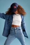 Yırtık Detaylı Oversize Fit Jean Ceket