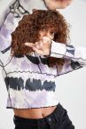 Coool Batik Baskılı Renk Bloklu Uzun Kollu Slim Fit Crop Tişört