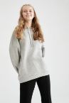 Basic Kapüşonlu İçi Polarlı Relax Fit Sweatshirt