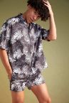 Oversize Fit Floral Desenli Kısa Kollu Gömlek