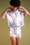 Oversize Fit Floral Desenli Kısa Kollu Gömlek