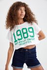 Coool Kolej Baskılı Relax Fit Crop Tişört
