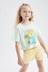 Kız Çocuk Relax Fit Dokunmatik Işıklı Crop Kısa Kollu Tişört