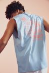 Oversize Fit Bisiklet Yaka Sırtı Baskılı Kolsuz Pamuklu Penye Tişört