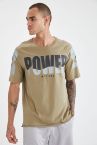Oversize Fit Bisiklet Yaka Slogan Baskılı Kısa Kollu Sweatshirt