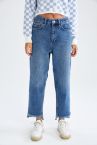 Yıkamalı Mom Fit Jean Pantolon