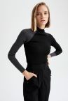 Renk Bloklu Balıkçı Yaka Slim Fit Triko Kazak
