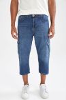Regular Fit Kargo Cepli Bermuda Jean Şort