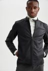 Slim Fit Dik Yaka Suni Deri Ceket