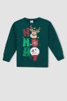Erkek Çocuk Regular Fit Yılbaşı Temalı Bisiklet Yaka Sweatshirt