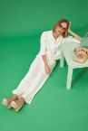 Beli Lastikli Relax Fit Düz Paça Triko Pantolon