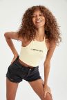 Slogan Baskılı Slim Fit Crop Atlet