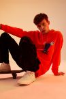 Oversize Fit Kapüşonlu Slogan Desenli Uzun Kollu Sweatshirt
