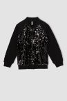 Kız Çocuk Regular Fit Bomber Yaka Payetli Fermuarlı Hırka
