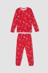 Kız Çocuk Disney Mickey & Minnie Lisanslı Yılbaşı Temalı Pamuklu Uzun Kollu Pijama Takım